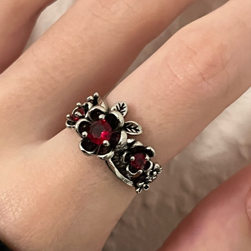 Bague rétro en Zircon rouge pour femmes, mode