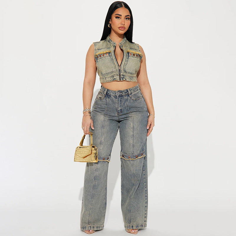 Y2K Baggy Wide Leg Jeans - Vintage Streetwear Washed Denim
