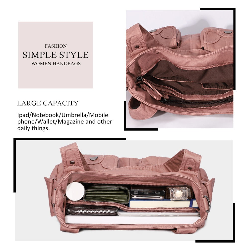 Sac messager Portable en cuir souple pour femmes, sacs à bandoulière avec poche à fermeture éclair, fourre-tout souple et décontracté