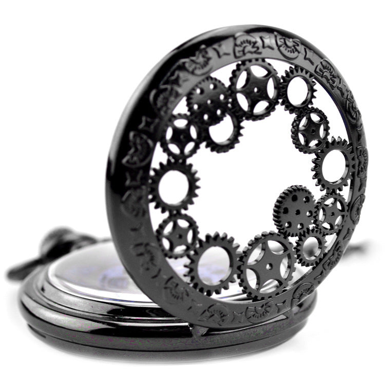 Gear Gun Black Mechanical Pocket Watch Vintage Flip Denim Chain Hollow Pocket Watch Men's And Ladies' Watches - Modern Unique Standout Precise Elegant
