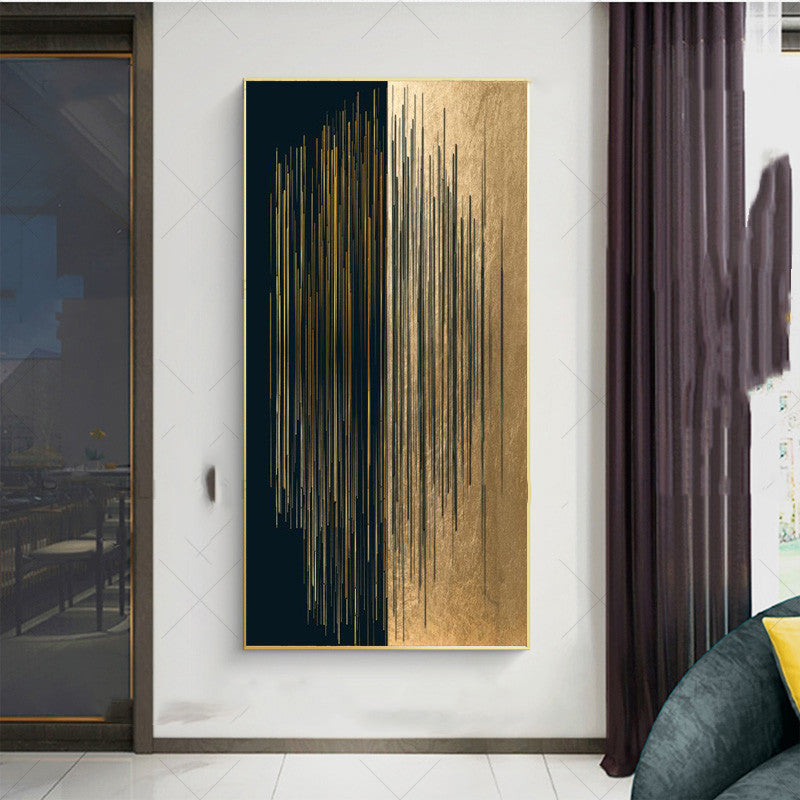 Peinture sur toile avec lignes dorées noires et minimalistes modernes, décor de galerie de maison