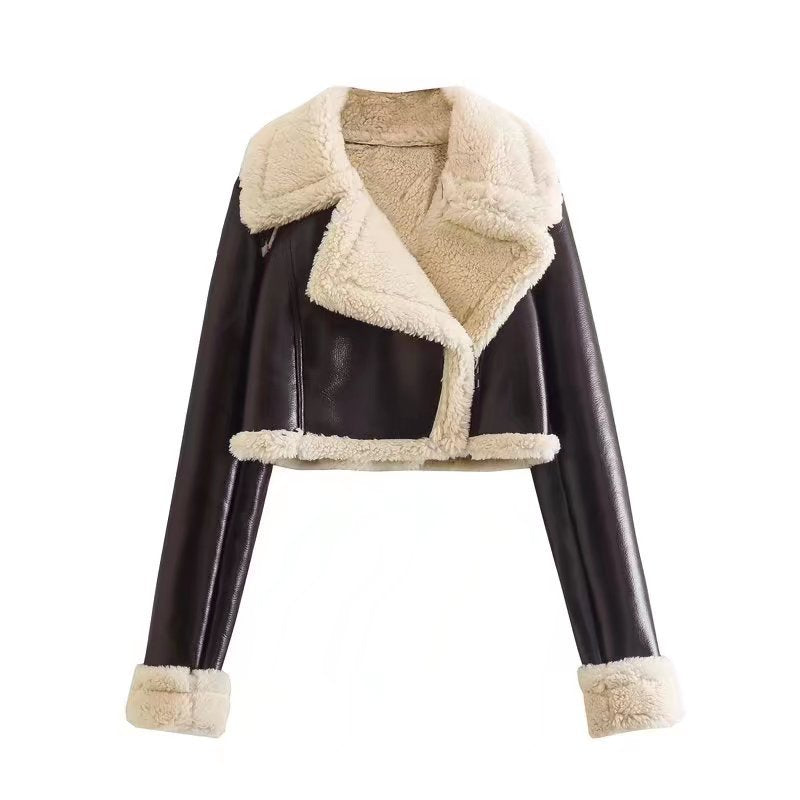 Veste de personnalité à la mode pour femmes, veste à revers court et manches longues