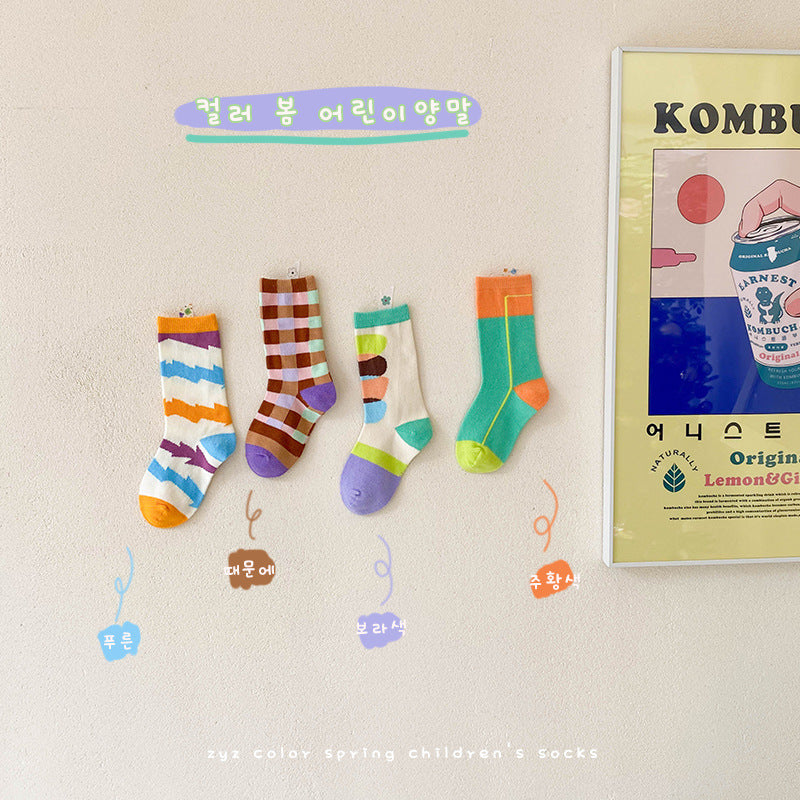 Chaussettes tube à blocs de couleurs Chaussettes pour bébé en coton