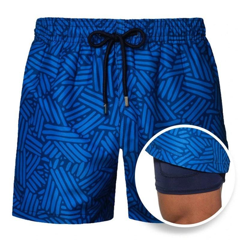 Herr Mönstrade Strandshorts Sportiga Dubbla Lagershorts Sommar