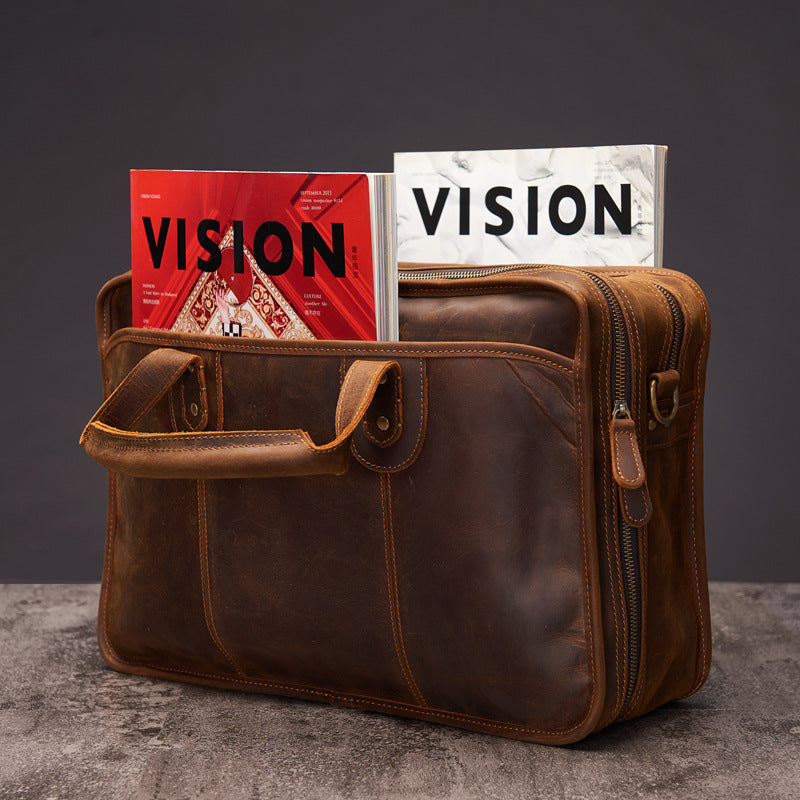 Mallette rétro en cuir Crazy Horse de grande capacité pour hommes