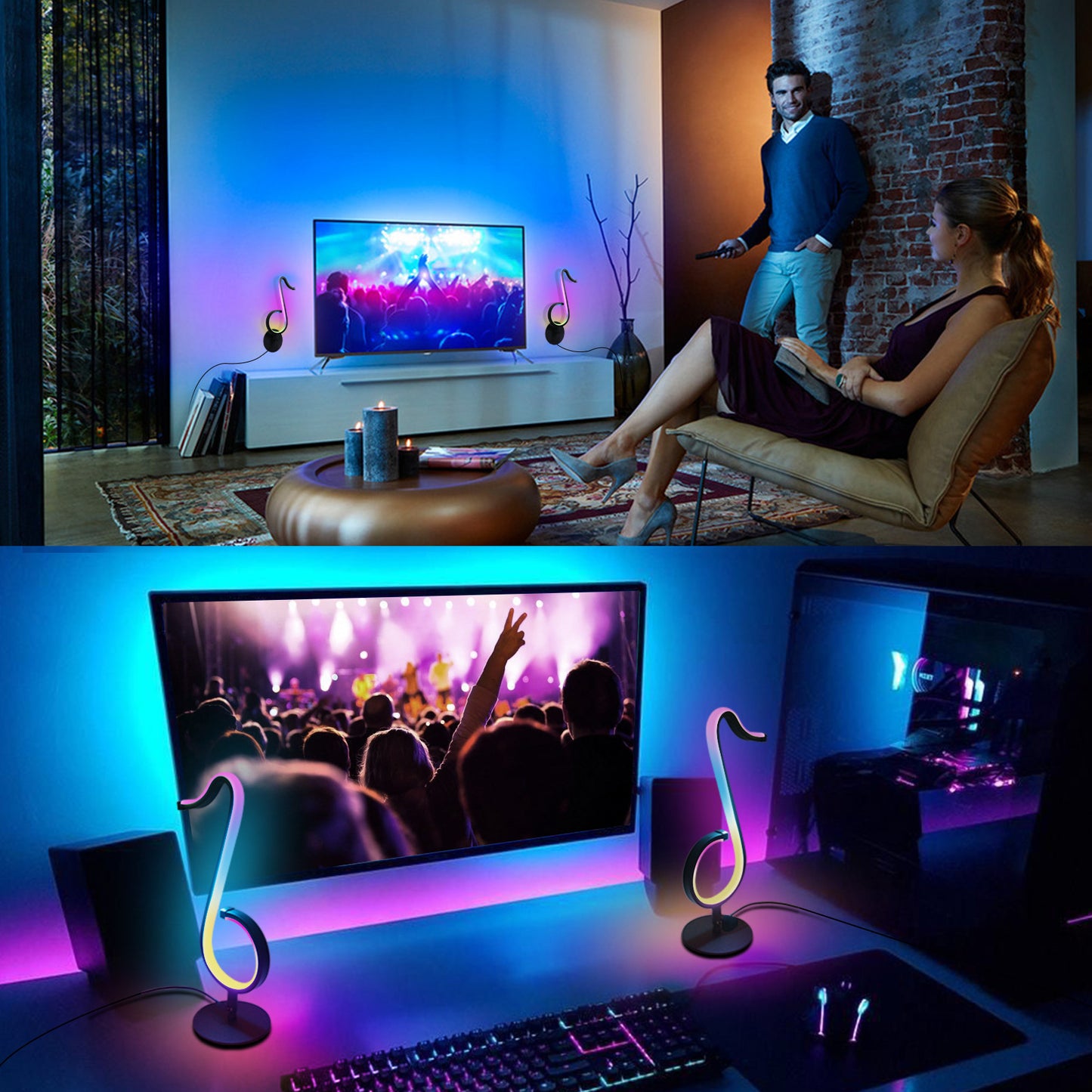 Intelligent APP fjärrkontroll symfoni Atmosfär Ljus LED nattljus 180 & deg Rotation Desktop Sängsida för hem Inredningslampa