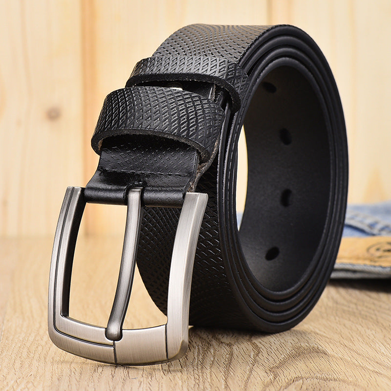 Men's Vintage Cowhide Mesh Embossed Pin Buckle Belt - Distinctive Texture