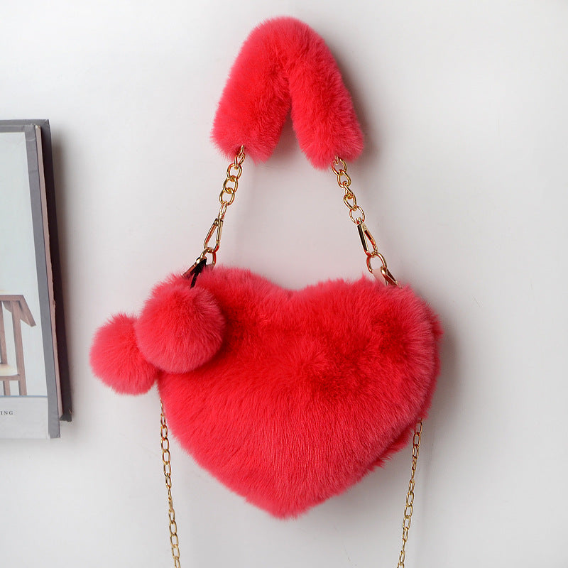 Plush Love Handbag - Soft Faux Fur Tote for Romantic Occasions & Parties