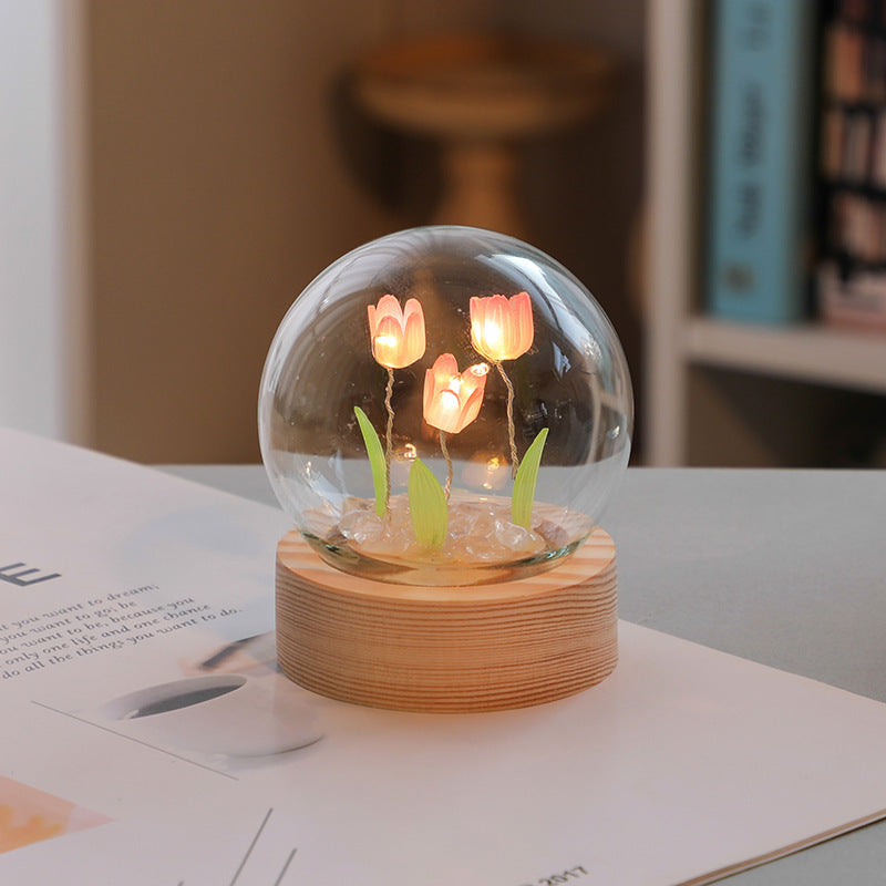 Tulipe artificielle veilleuse ornements à la main bricolage lampe de chevet LED lampe de nuit chambre décor cadeaux d'anniversaire lampe de Table