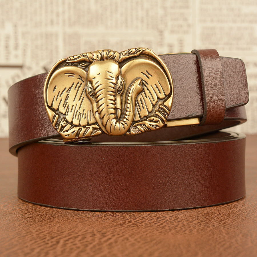 Elephant Automatic Buckle Cowhide Casual Belt - Majestic Wildlife