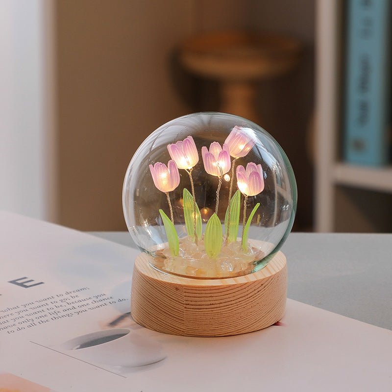 Tulipe artificielle veilleuse ornements à la main bricolage lampe de chevet LED lampe de nuit chambre décor cadeaux d'anniversaire lampe de Table