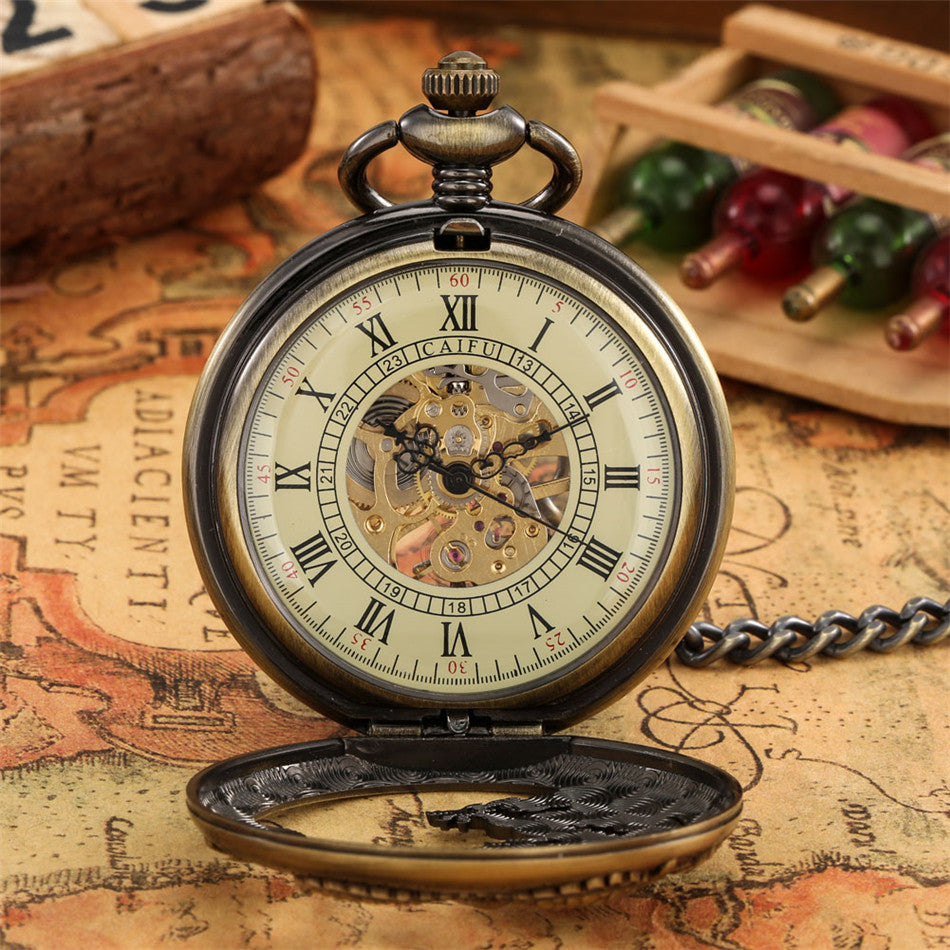 Retro Design Hollow Dragon Roman Literal Manual Manipulator Pocket Watch - Mythological Intricate Classic Precise Unique Craftsmanship