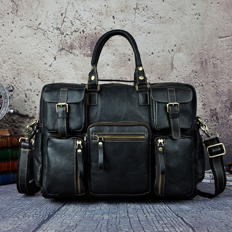 Porte-documents de grande capacité de 16 pouces pour hommes en cuir de vache première couche