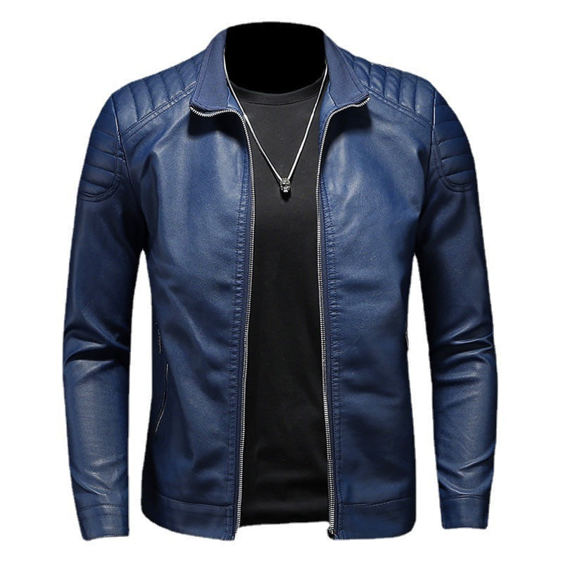 Veste de moto en cuir pour hommes, manteau fin