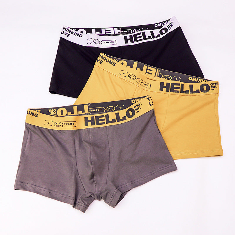 Men's Solid Color Cotton Mid-waist Breathable Boxer Pants With Skin Feeling