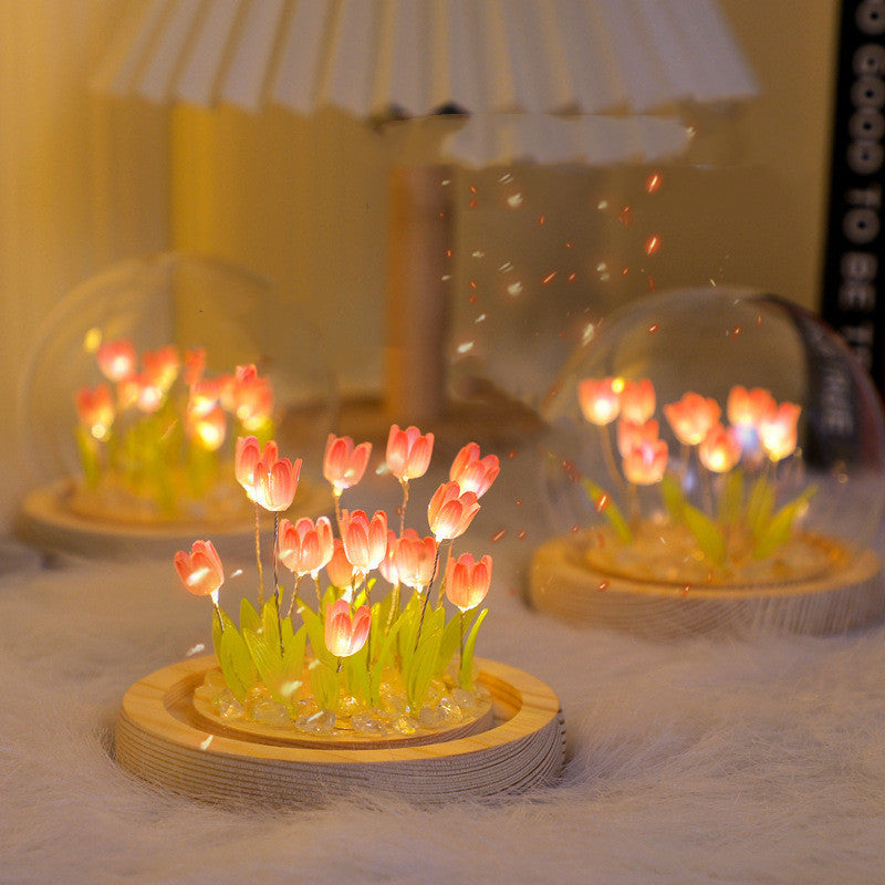 Veilleuse tulipe faite à la main, Film thermorétractable, matériel de bricolage, ornement de chevet, décoration de maison, cadeau exquis pour mère et petite amie