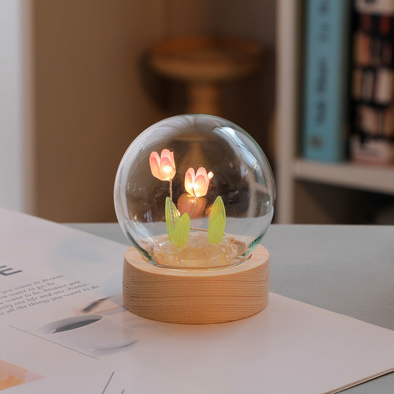 Tulipe artificielle veilleuse ornements à la main bricolage lampe de chevet LED lampe de nuit chambre décor cadeaux d'anniversaire lampe de Table