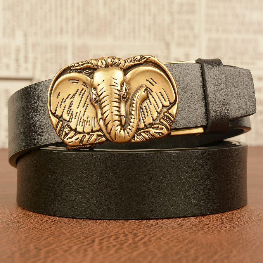 Elephant Automatic Buckle Cowhide Casual Belt - Majestic Wildlife