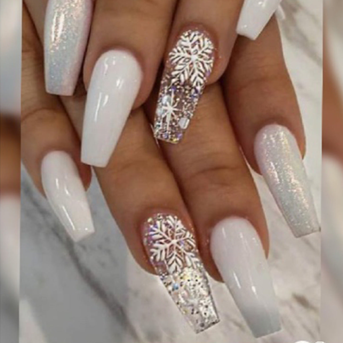 Ice Glitter Short Ballet Press-On Nails - JP921 Design | 24 Pieces Set