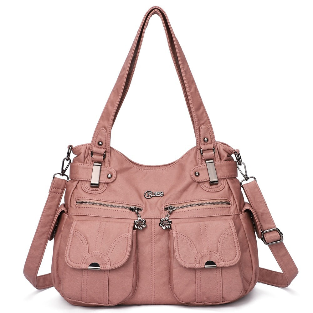 Sac messager Portable en cuir souple pour femmes, sacs à bandoulière avec poche à fermeture éclair, fourre-tout souple et décontracté