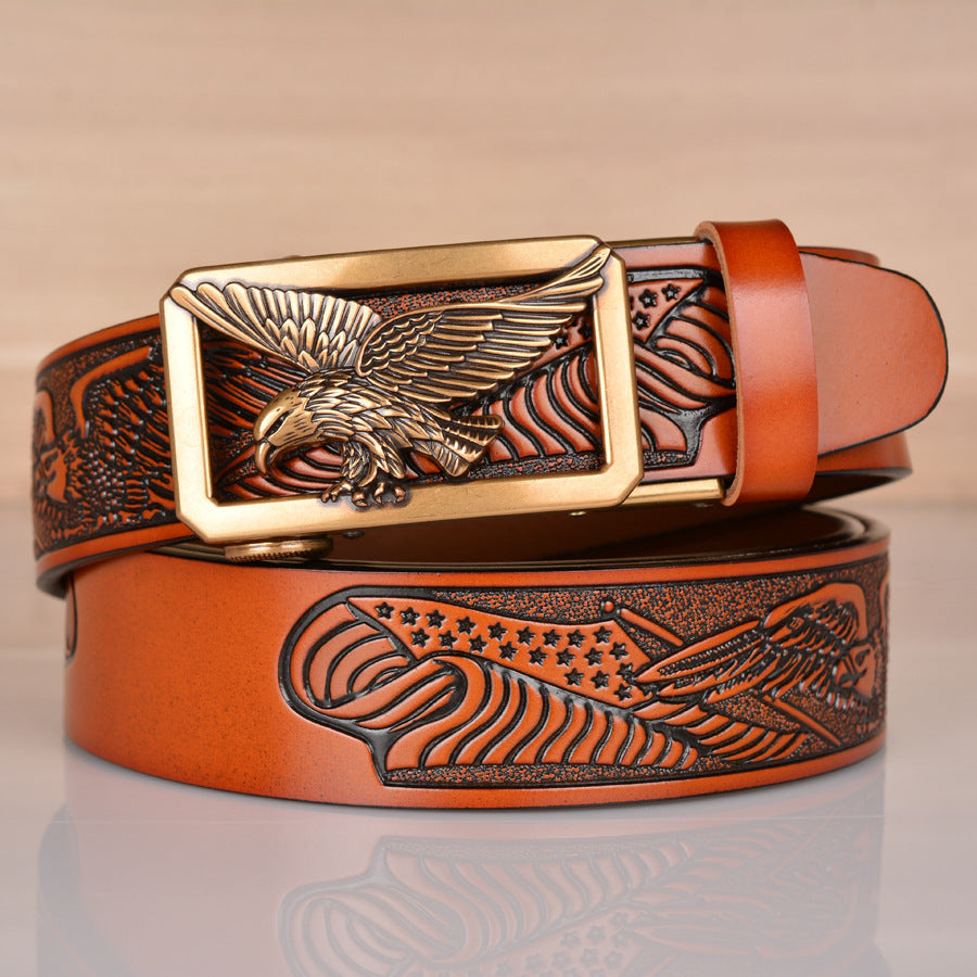 Men's Leather Eagle Embossed Belt - Powerful Symbolism