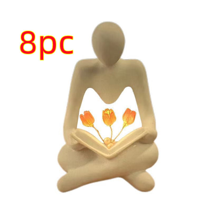 Statue de penseur abstrait nordique, lumières créatives, lecteur de tulipe, Sculpture de livre, lampe de nuit, étagère de bureau, Figurines décoratives