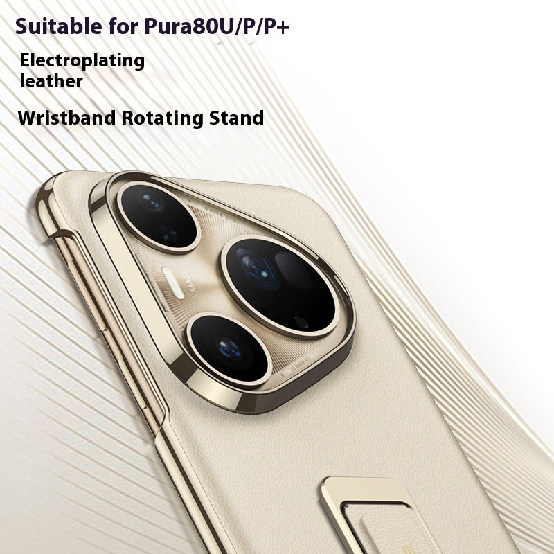 Suitable For Pura80Ultra Plain Leather Phone Case Wrist Strap Rotating Bracket