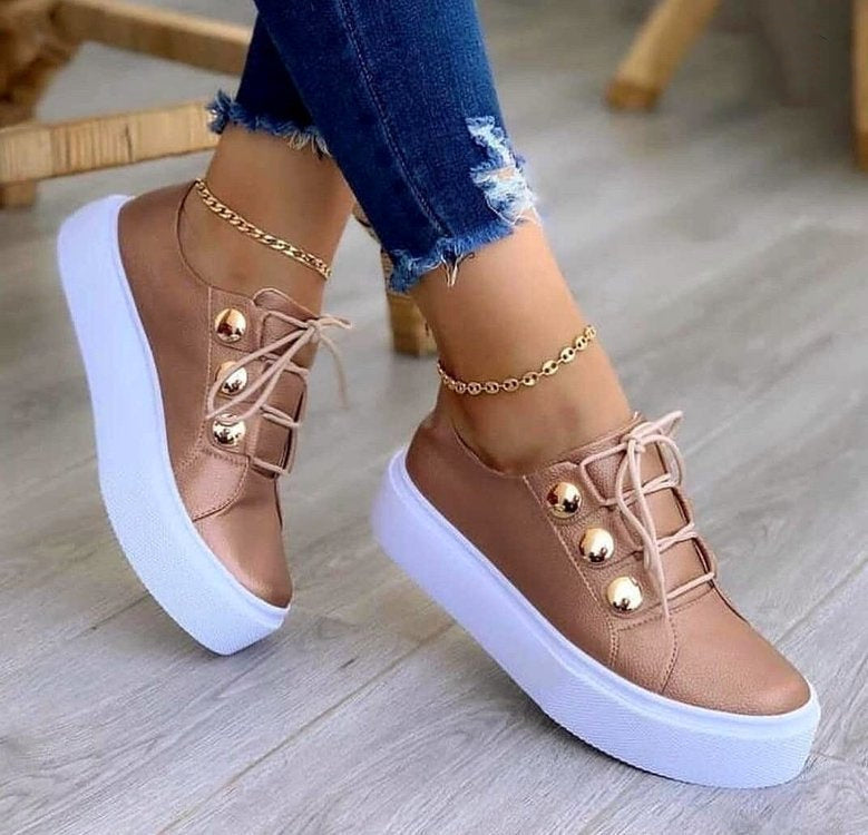 Lace-up Flats Sneakers Dam Nit Casual Skor
