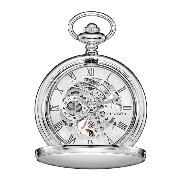 Manual Winding Pocket Watch With See Through Back - Transparent Intricate Nostalgic Sophisticated Mechanical Showcase