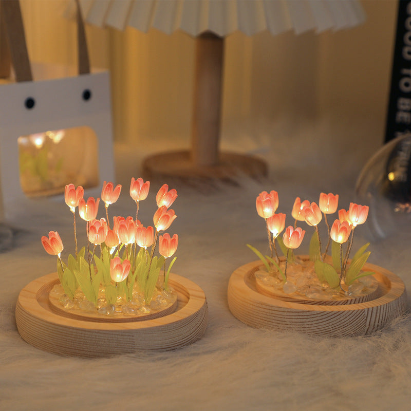 Veilleuse tulipe faite à la main, Film thermorétractable, matériel de bricolage, ornement de chevet, décoration de maison, cadeau exquis pour mère et petite amie