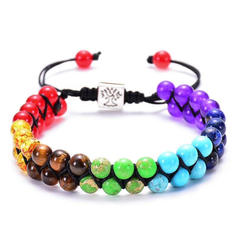Modesmycken 6mm 7 Chakra Stenpärla Yoga Meditation Armband Läkande Kristall Dubbelskikt Naturlig Ädelsten Pärlstav Ångest Armband För Kvinnor