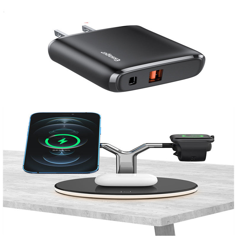 3 i 1 magnetiskt trådlöst laddarställ Klocka 15W snabbladdningsdockningsstation för Earbuds Pro