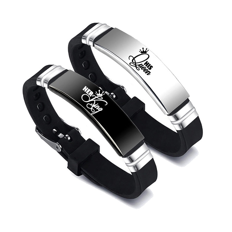 Svart Silver Hennes kung hans drottning par armband Alla hjärtans dag present