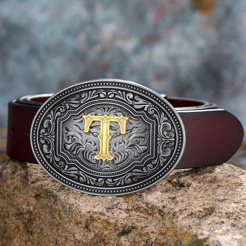 Unisex Floral Letter Buckle Belts - Artistic Expression