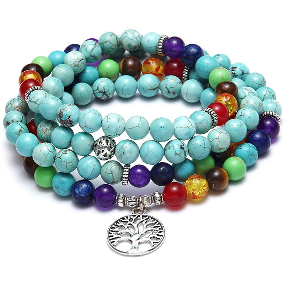 Amazon Stone Tiger Eye Stone Armband Halsband 108 Buddha Beads Lotus Armband