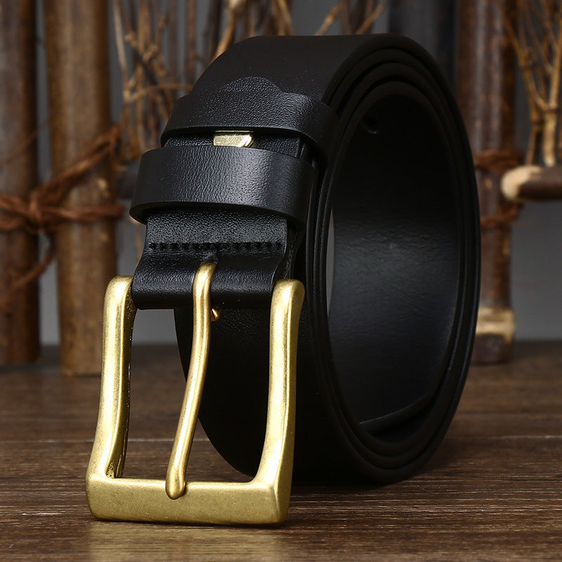 Men's Leather Pin Buckle First Layer Cowhide Glossy Casual Pants Belt - Polished Elegance