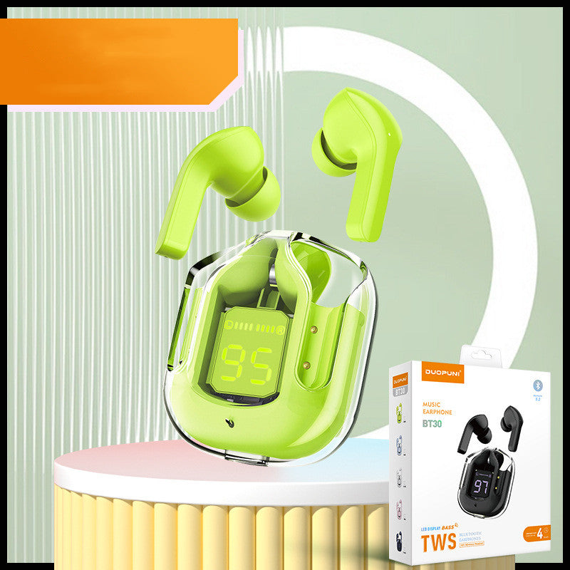 Nytt Mini Transparent trådlöst Bluetooth Headset Digital Display ENC brusreducering True Wireless Sports Music