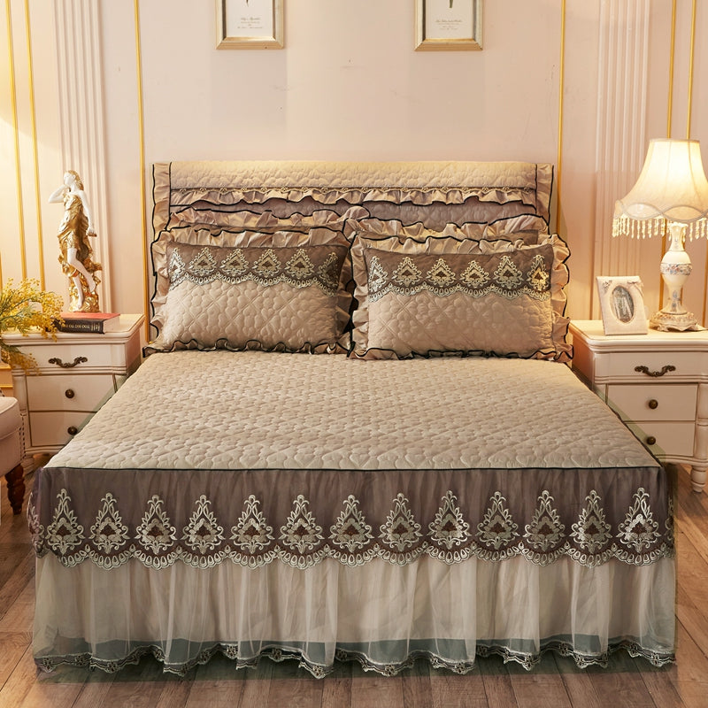 Quiltad Spets Bed Kjol Bed Liner