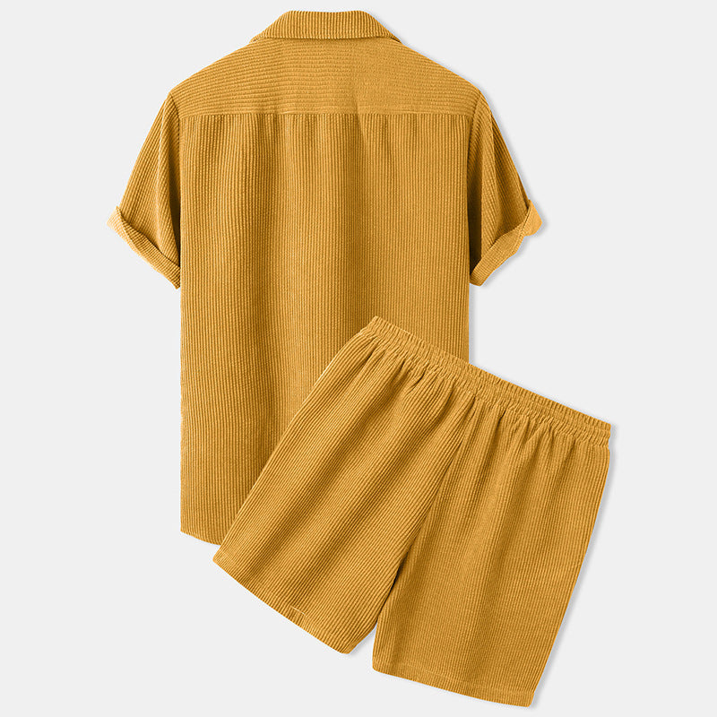 Costume deux pièces en velours côtelé à manches courtes