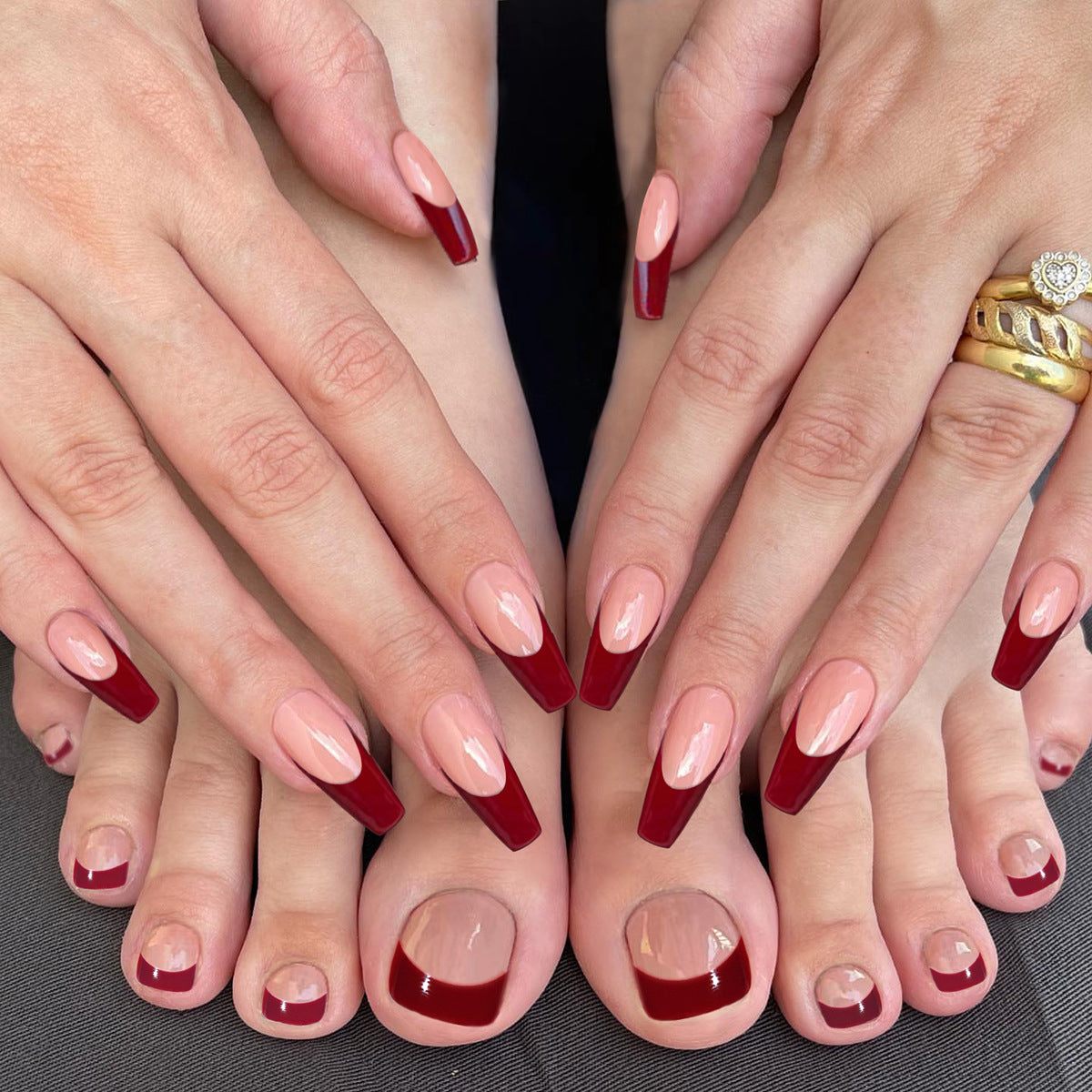 Bright Red Nail Patch Set - 24 Pieces - Hand & Foot Application - Complete Kit with Tools - Professional Nail Art