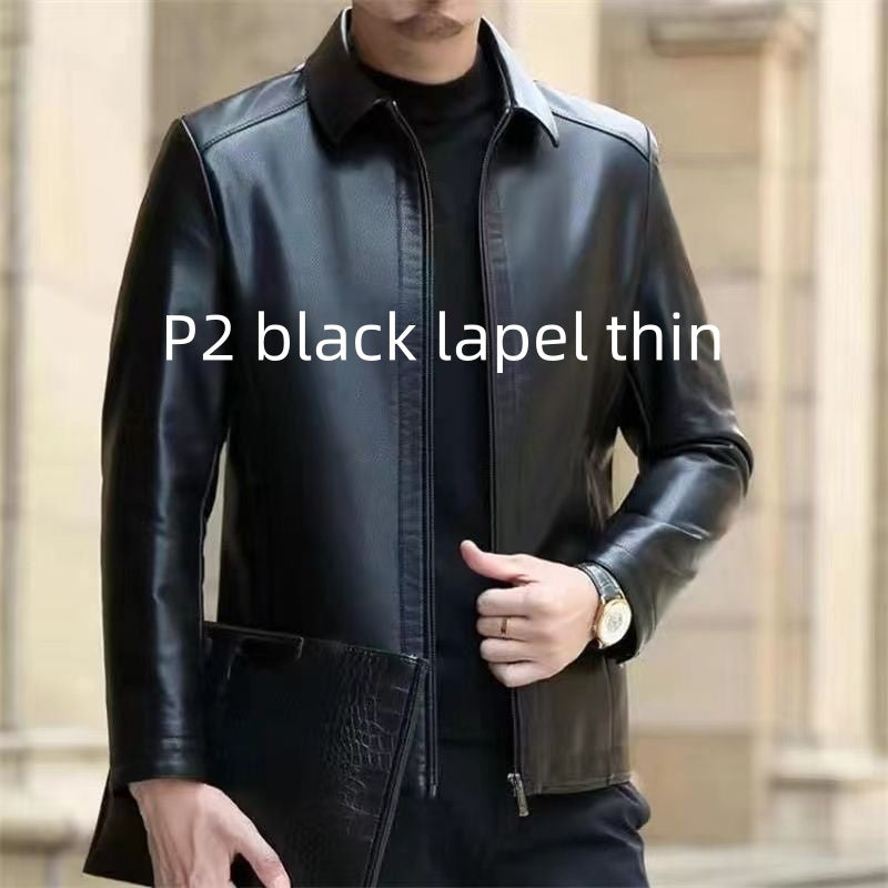 Veste en cuir pour hommes d'âge moyen vêtements en cuir avec col montant hommes doublés en polaire