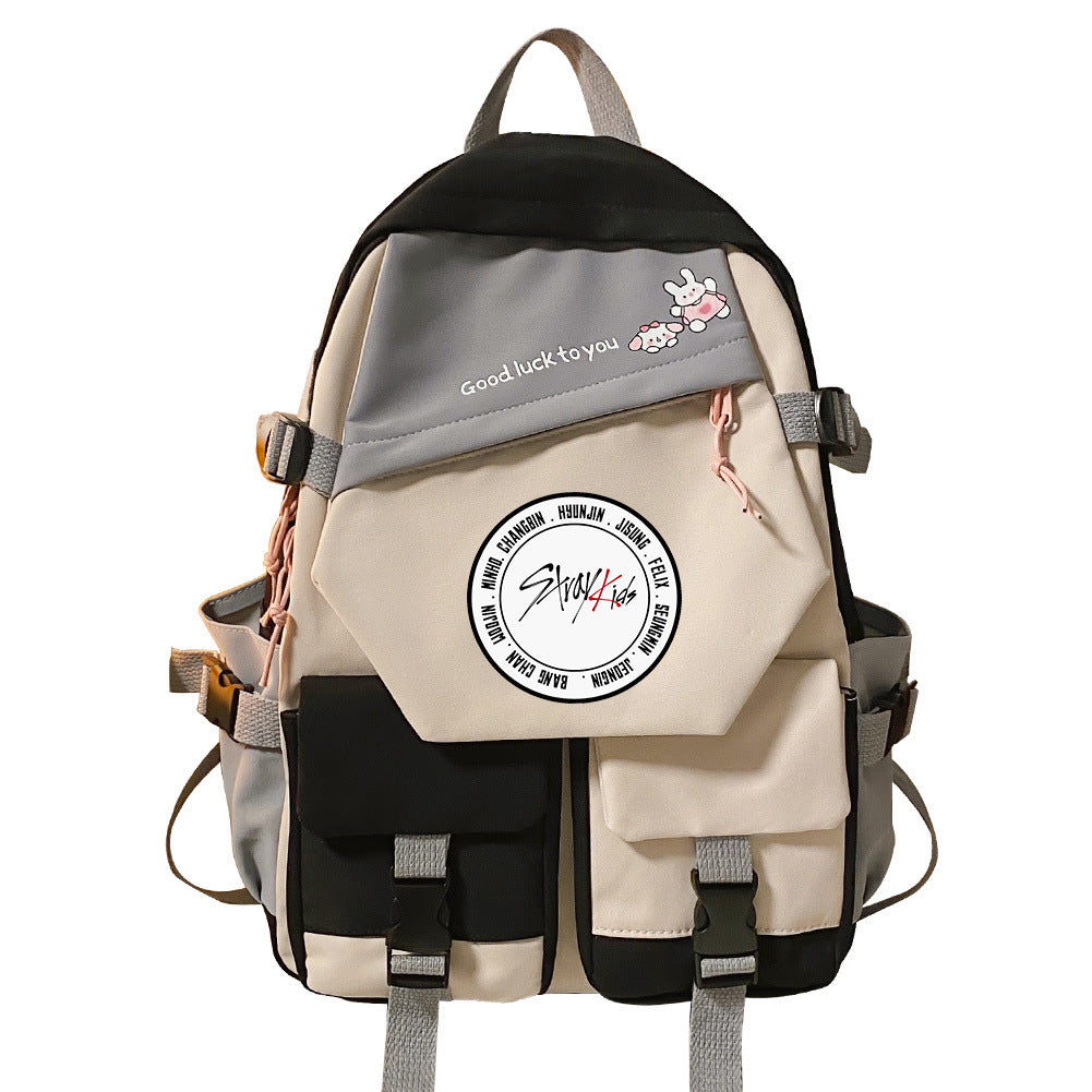 Stitching Contrast Color Double-shoulder Travel Schoolbag