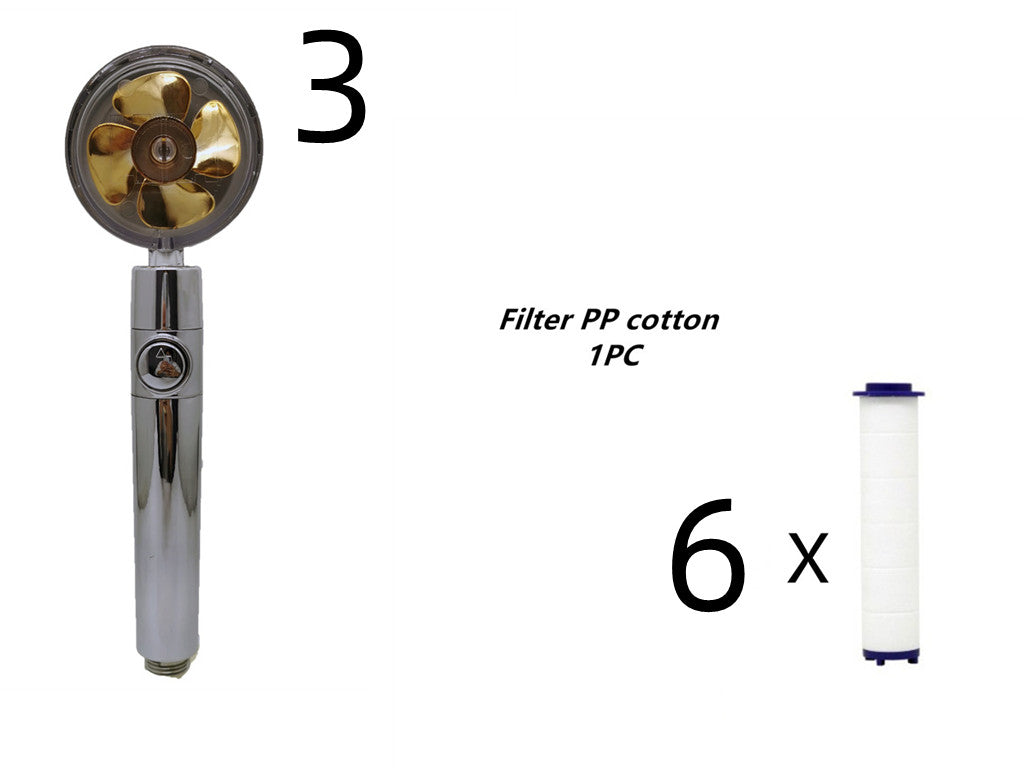 Pommeau de douche à hélice avec bouton d'arrêt et filtre en coton, buse de douche à main haute pression turbocompressée