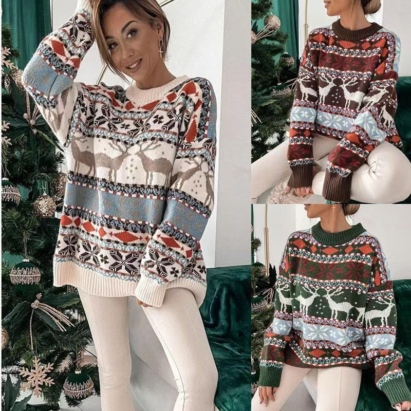 Långärmad tröja med jultema och jacquardmotiv