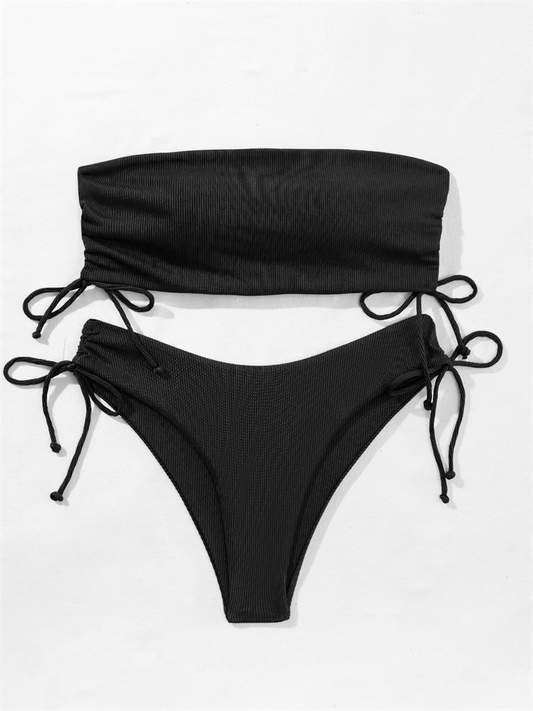 Sommar tubbikini med dragskodesign enfärgad sexig baddräkt för strandfest damkläder