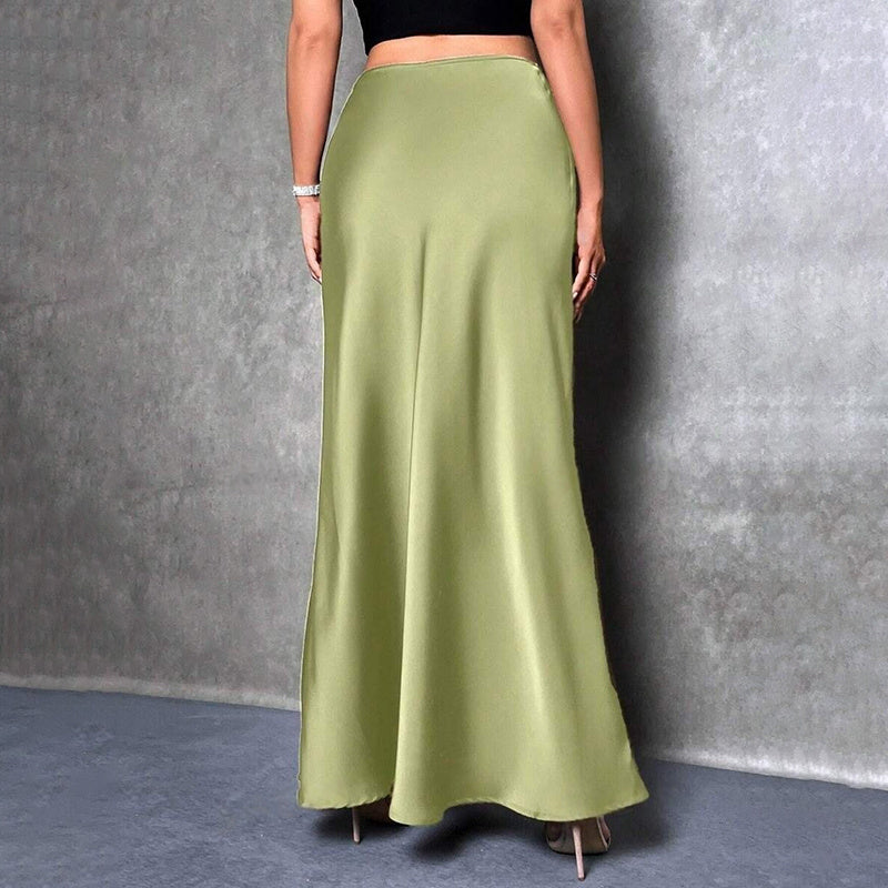 Holiday Entertainment: Professional Women's Elegant Satin High Waist Flared Midi Skirt