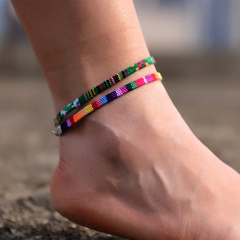 Chaîne de couleur bohème, Bracelet de cheville, bijoux faits à la main
