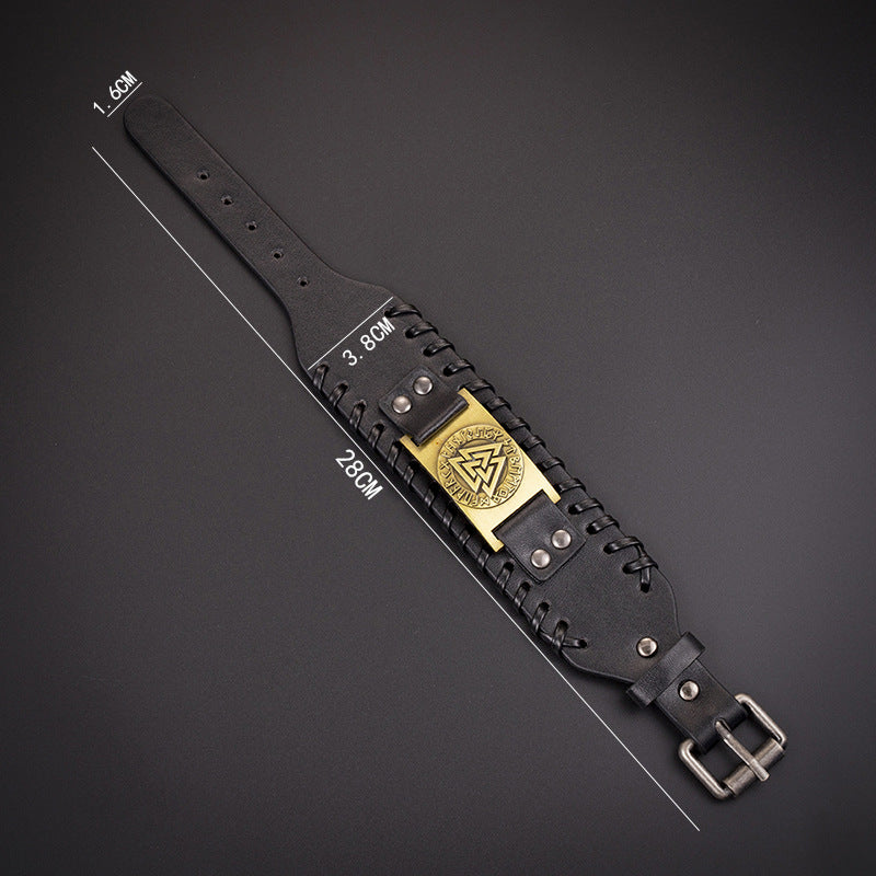 Nordisk Viking Totem Triangel Energi Herr Läderarmband