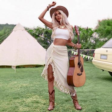 Summer Tassel Beach Skirt - Hollow Irregular Mid-Length Design