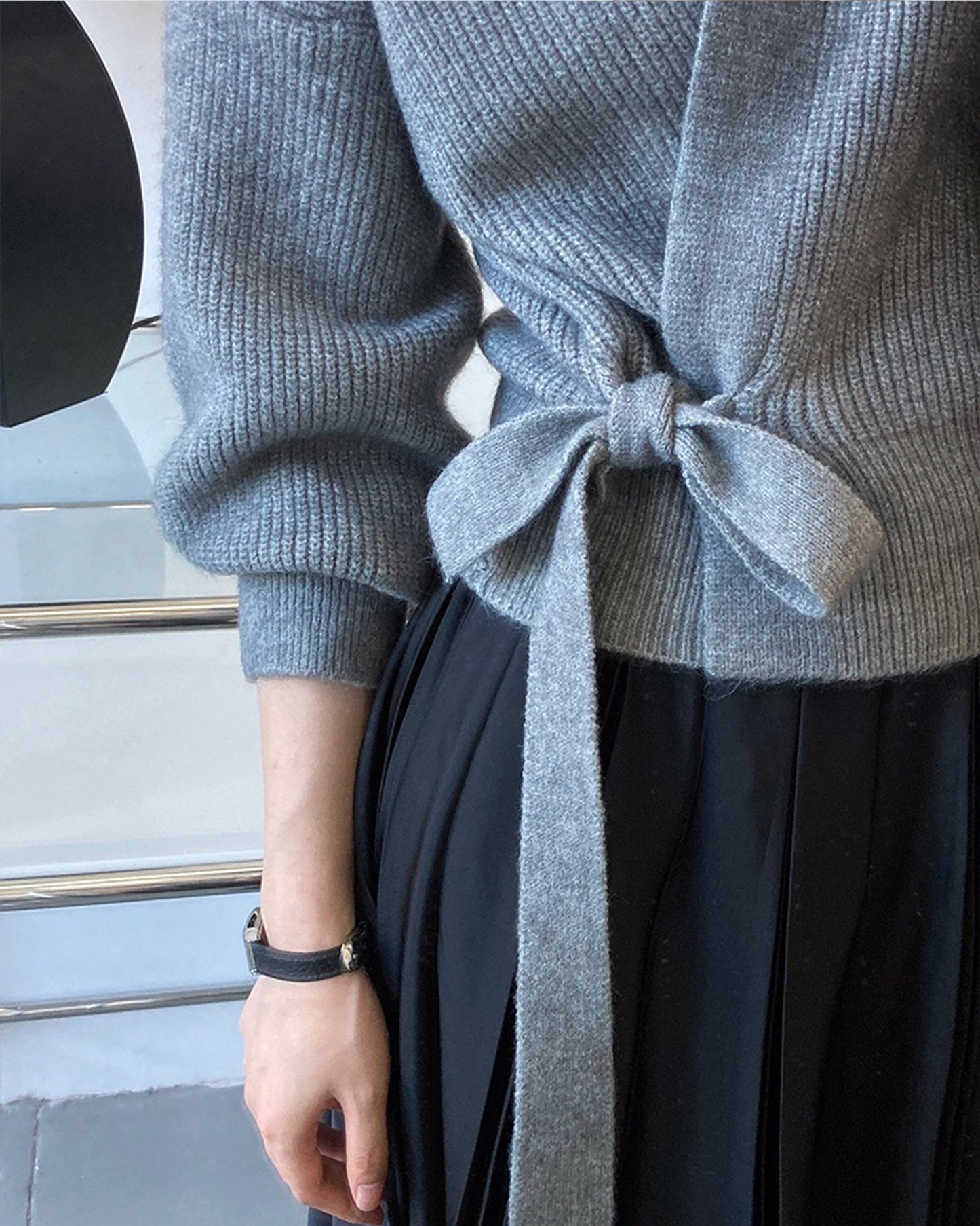 French Retro Knitted Cardigan Top - V-neck, Tie, Loose Fit, Handmade Spring Clothing
